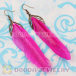 Wholesale Pink Tibetan Jaderic Indianstyles Alloy Leaf Feather Earrings