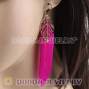Wholesale Pink Tibetan Jaderic Indianstyles Alloy Leaf Feather Earrings