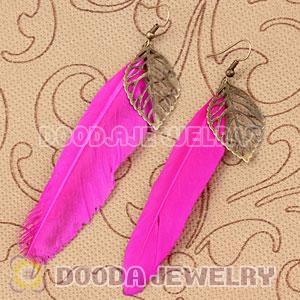 Wholesale Pink Tibetan Jaderic Indianstyles Alloy Leaf Feather Earrings