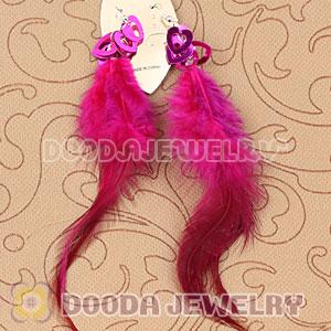 Long Pink Heart Tag Tibetan Jaderic Bohemia Styles Feather Earrings