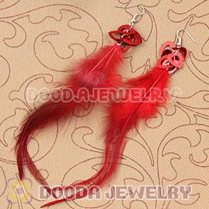 Long Red Heart Tag Tibetan Jaderic Bohemia Styles Feather Earrings