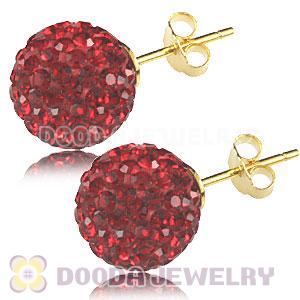 10mm Red Czech Crystal Ball Gold Plated Silver Stud Earrings Wholesale