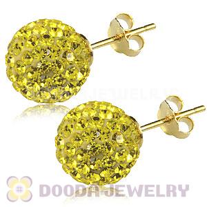 10mm Yellow Czech Crystal Ball Gold Plated Silver Stud Earrings Wholesale