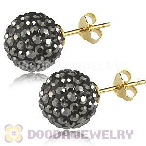 10mm Grey Czech Crystal Ball Gold Plated Silver Stud Earrings Wholesale