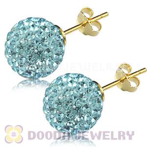 10mm Cyan Czech Crystal Ball Gold Plated Silver Stud Earrings Wholesale