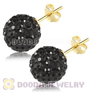 10mm Black Czech Crystal Ball Gold Plated Silver Stud Earrings Wholesale