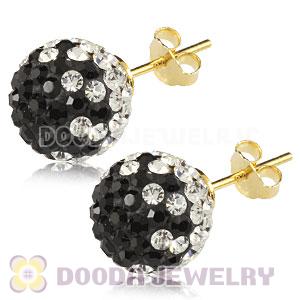 10mm White-Black Czech Crystal Ball Gold Plated Silver Stud Earrings Wholesale