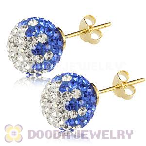 10mm White-Blue Czech Crystal Ball Gold Plated Silver Stud Earrings Wholesale