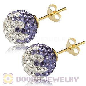 10mm White-Purple Czech Crystal Ball Gold Plated Silver Stud Earrings Wholesale