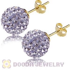 10mm Lavender Czech Crystal Ball Gold Plated Silver Stud Earrings Wholesale