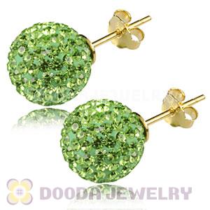 10mm Lime Czech Crystal Ball Gold Plated Silver Stud Earrings Wholesale