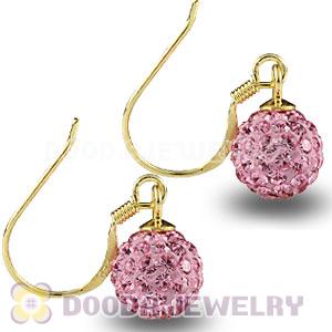 8mm Pink Czech Crystal Ball Gold Plated Sterling Silver Hook Earrings