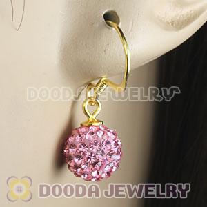 8mm Pink Czech Crystal Ball Gold Plated Sterling Silver Hook Earrings