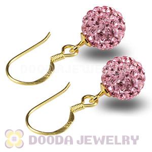 8mm Pink Czech Crystal Ball Gold Plated Sterling Silver Hook Earrings