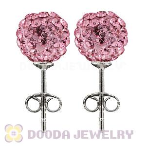 8mm Sterling Silver Pink Czech Crystal Ball Stud Earrings Wholesale