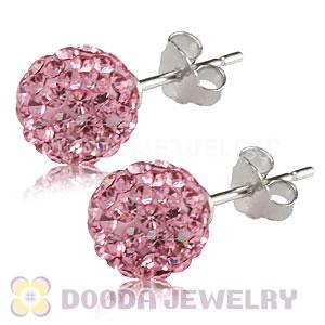 8mm Sterling Silver Pink Czech Crystal Ball Stud Earrings Wholesale
