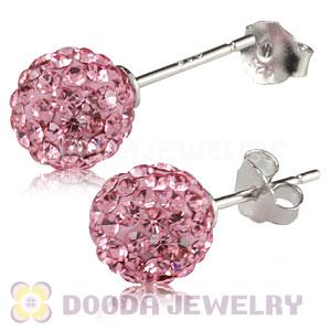 8mm Sterling Silver Pink Czech Crystal Ball Stud Earrings Wholesale