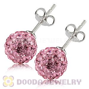 8mm Sterling Silver Pink Czech Crystal Ball Stud Earrings Wholesale