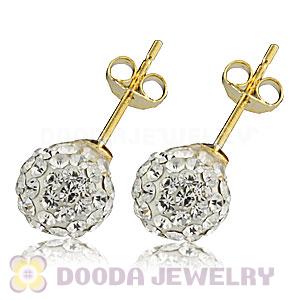 8mm White Czech Crystal Ball Gold Plated Silver Stud Earrings Wholesale