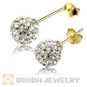 8mm White Czech Crystal Ball Gold Plated Silver Stud Earrings Wholesale