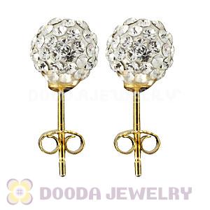 8mm White Czech Crystal Ball Gold Plated Silver Stud Earrings Wholesale