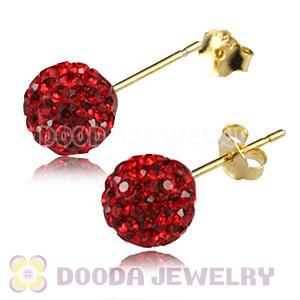 8mm Red Czech Crystal Ball Gold Plated Silver Stud Earrings Wholesale