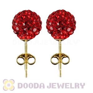 8mm Red Czech Crystal Ball Gold Plated Silver Stud Earrings Wholesale