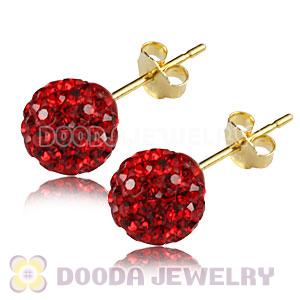 8mm Red Czech Crystal Ball Gold Plated Silver Stud Earrings Wholesale