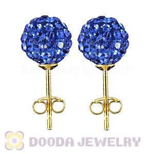 8mm Blue Czech Crystal Ball Gold Plated Silver Stud Earrings Wholesale