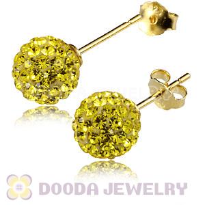 8mm Yellow Czech Crystal Ball Gold Plated Silver Stud Earrings Wholesale