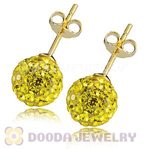 8mm Yellow Czech Crystal Ball Gold Plated Silver Stud Earrings Wholesale