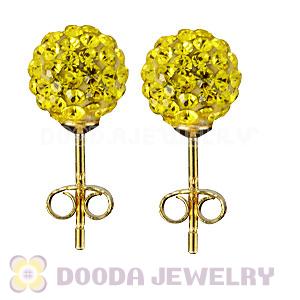 8mm Yellow Czech Crystal Ball Gold Plated Silver Stud Earrings Wholesale