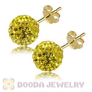 8mm Yellow Czech Crystal Ball Gold Plated Silver Stud Earrings Wholesale