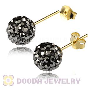 8mm Grey Czech Crystal Ball Gold Plated Silver Stud Earrings Wholesale