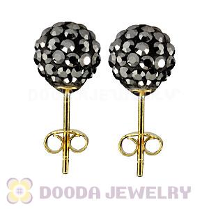 8mm Grey Czech Crystal Ball Gold Plated Silver Stud Earrings Wholesale