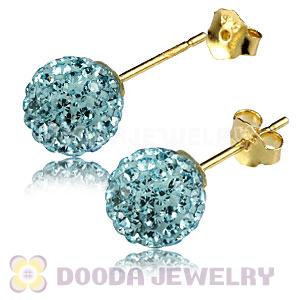 8mm Cyan Czech Crystal Ball Gold Plated Silver Stud Earrings Wholesale