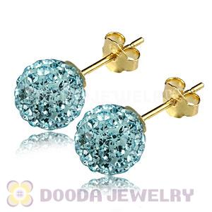 8mm Cyan Czech Crystal Ball Gold Plated Silver Stud Earrings Wholesale