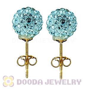 8mm Cyan Czech Crystal Ball Gold Plated Silver Stud Earrings Wholesale