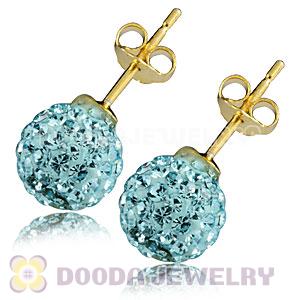 8mm Cyan Czech Crystal Ball Gold Plated Silver Stud Earrings Wholesale