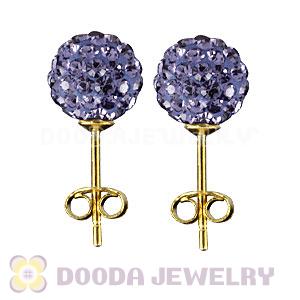 8mm Purple Czech Crystal Ball Gold Plated Silver Stud Earrings Wholesale
