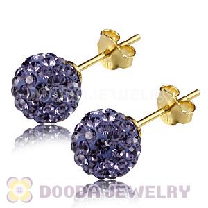 8mm Purple Czech Crystal Ball Gold Plated Silver Stud Earrings Wholesale