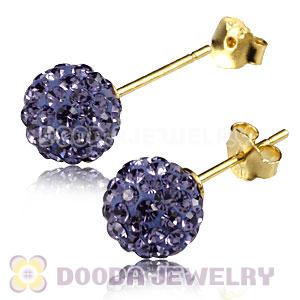 8mm Purple Czech Crystal Ball Gold Plated Silver Stud Earrings Wholesale