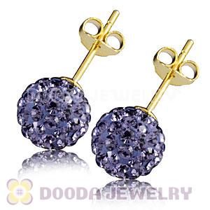 8mm Purple Czech Crystal Ball Gold Plated Silver Stud Earrings Wholesale