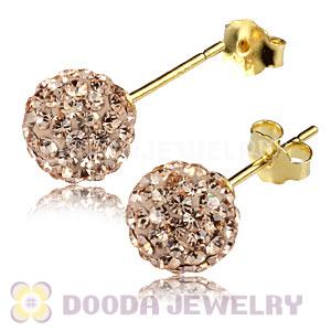 8mm Rose Czech Crystal Ball Gold Plated Silver Stud Earrings Wholesale