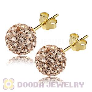 8mm Rose Czech Crystal Ball Gold Plated Silver Stud Earrings Wholesale