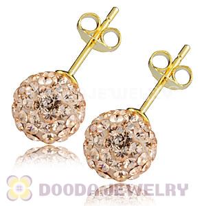 8mm Rose Czech Crystal Ball Gold Plated Silver Stud Earrings Wholesale