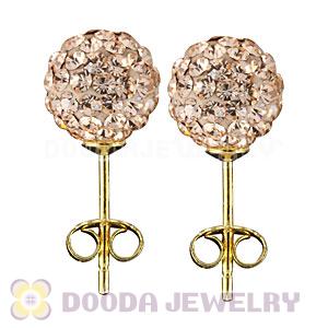 8mm Rose Czech Crystal Ball Gold Plated Silver Stud Earrings Wholesale