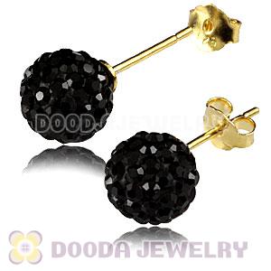 8mm Black Czech Crystal Ball Gold Plated Silver Stud Earrings Wholesale