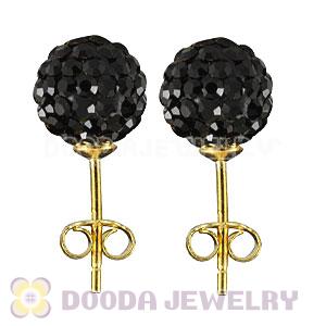 8mm Black Czech Crystal Ball Gold Plated Silver Stud Earrings Wholesale