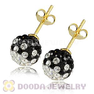 8mm Black-White Czech Crystal Ball Gold Plated Silver Stud Earrings Wholesale